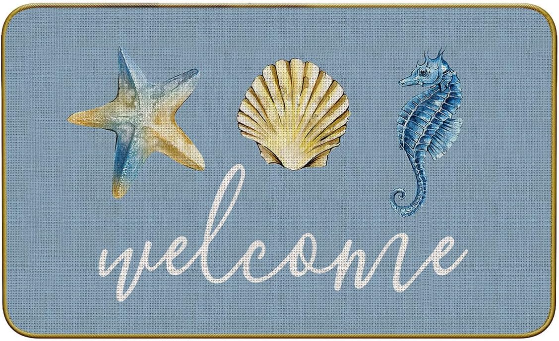 Mingnei Nautical Rug - Outdoor & Indoor Welcome Mat, Coastal Beach and Home Rug 30x17 (Pale Blue)