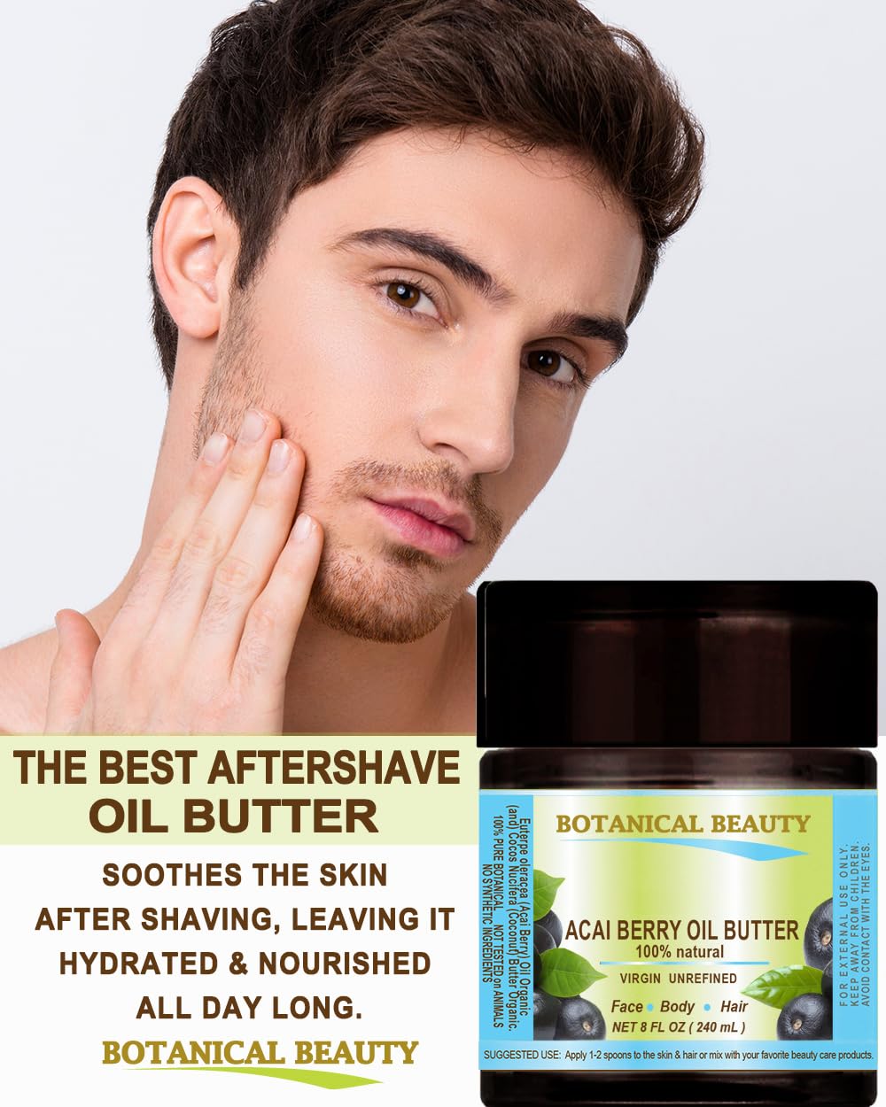 Botanical Beauty‎ ACAI BERRY OIL BUTTER 100% Natural Pure Virgin Unrefined RAW for FACE, SKIN, BODY, DAMAGED HAIR, NAILS. Natural Sources of Vitamin C and Vitamin E (16 Fl Oz)