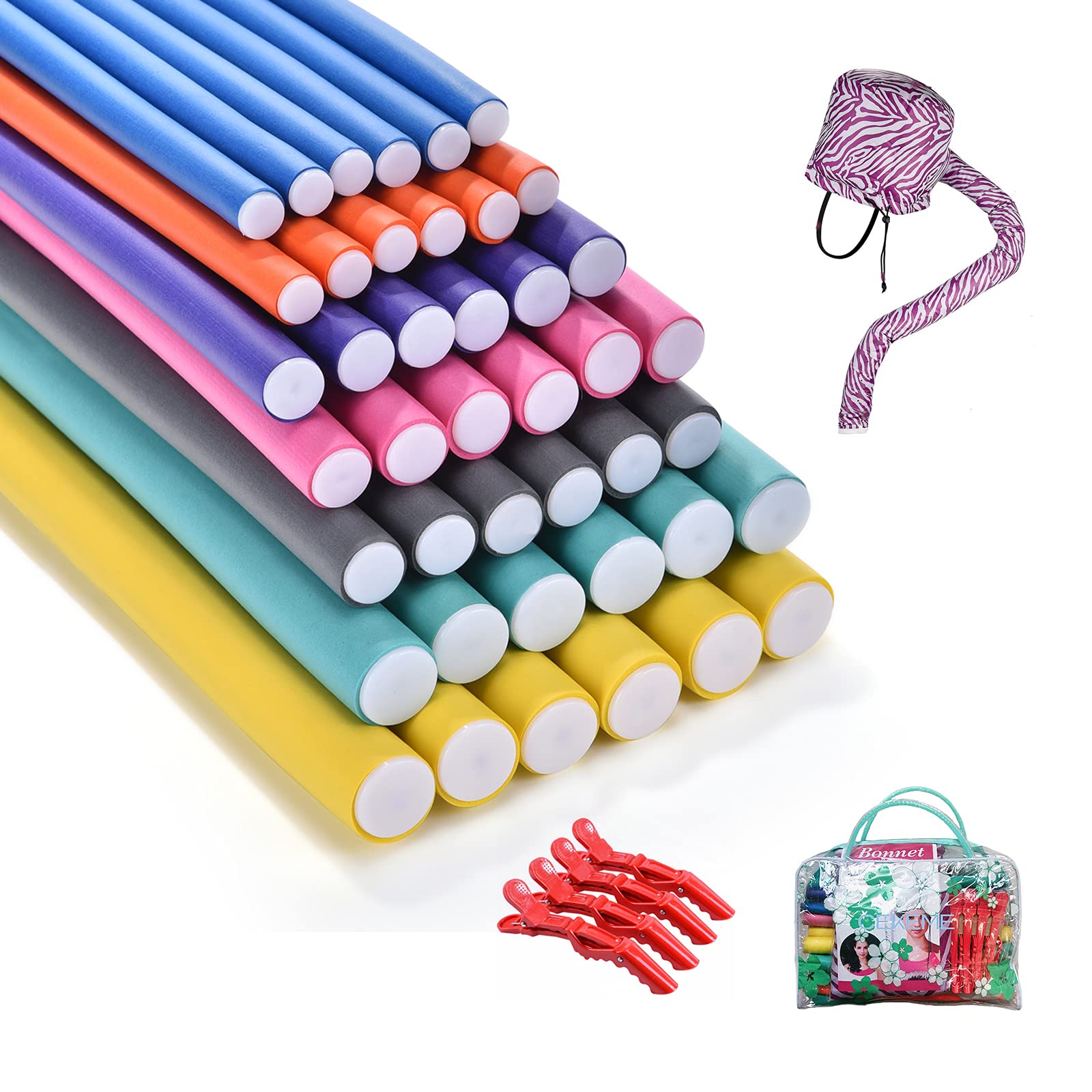 3 in 1 Flexi Foam Curlers Twist Rods with Hair Dryer Bonnet 24 Pcs Flexi Twist Foam Hair Curlers & Bonnet Attachment Set  main image 3