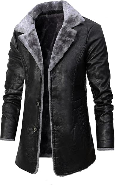 Mens Sherpa Lined Faux Leather Jacket 