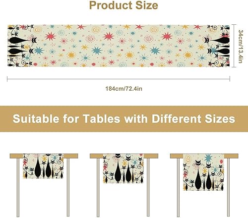 Miniatura 7 de Camino de mesa de mediados de siglo, divertido gato negro retro abstracto geometría atómica camino de mesa para el hogar, cocina, decoración de mesa