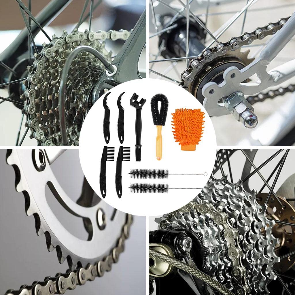 2 set di spazzole per la pulizia della catena della bicicletta, 28 x 8,5 x 9 cm, 9 pezzi
