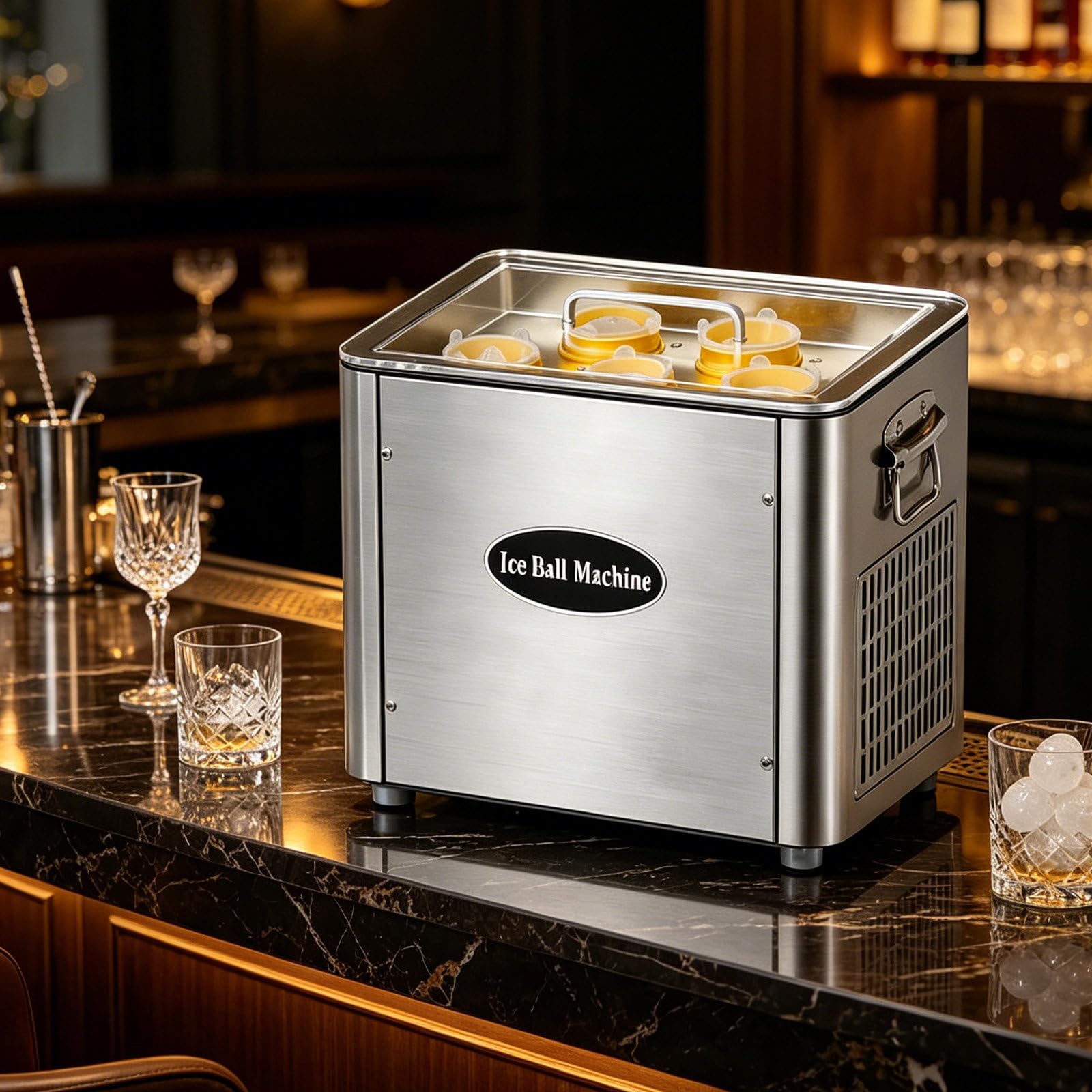 Gykozy Commercial Clear Ice Maker - Stainless Steel Ice Ball Machine, 5 Slow-Melting Ice Balls In 1.5H, Fast Clear Sphere Ice Maker For Countertop, Ideals For Bars & Restaurants
