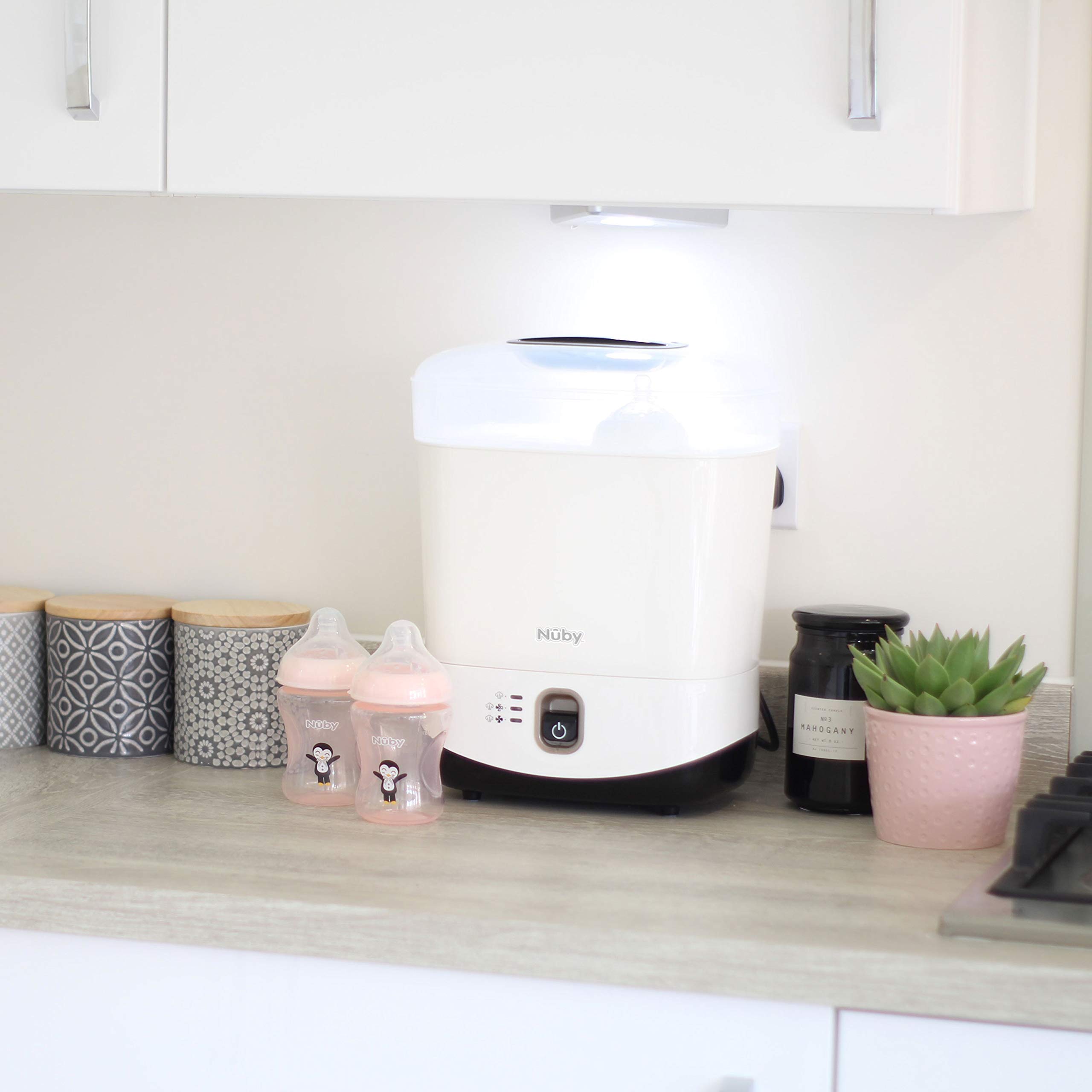 Nuby Stérilisateur et Sèche-biberon, stérilisateur électrique à vapeur blanc, tue 99,9% des germes