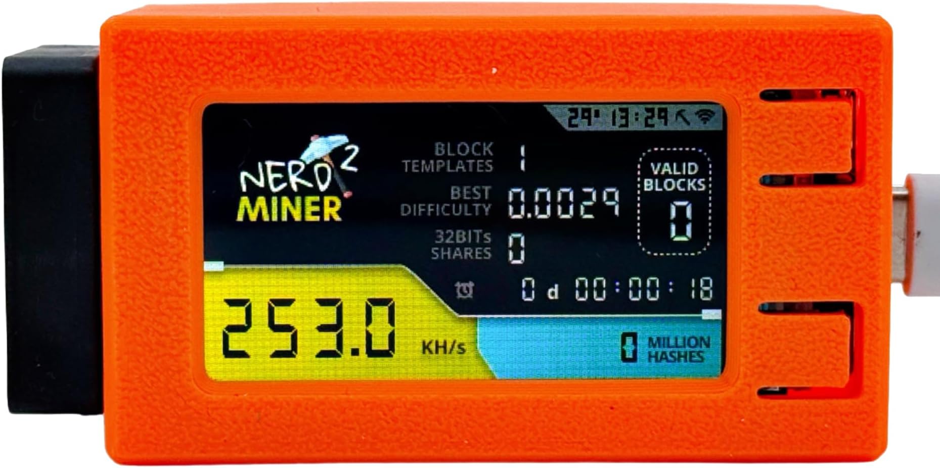 NerdMiner V2pro 78KH/s Mini BTC Lottery Miner: Solo Mine 6.25 BTC Every 10 Mins with Fan & Display