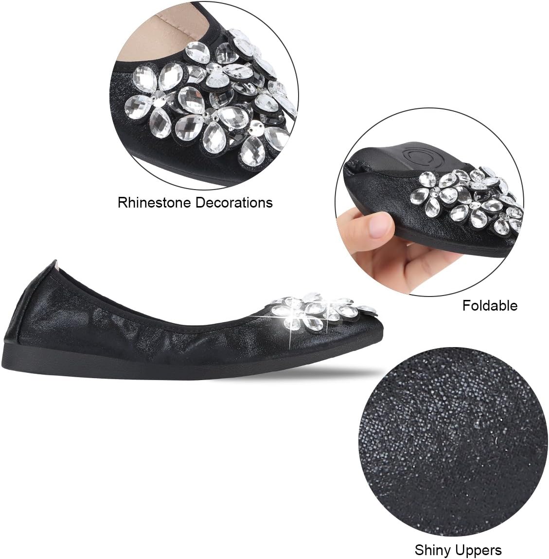 KUNWFNIX Women Ballet Flats Rhinestone Wedding Ballerina Shoes Foldable Sparkly Comfort Slip on Flat Shoes - Image 4