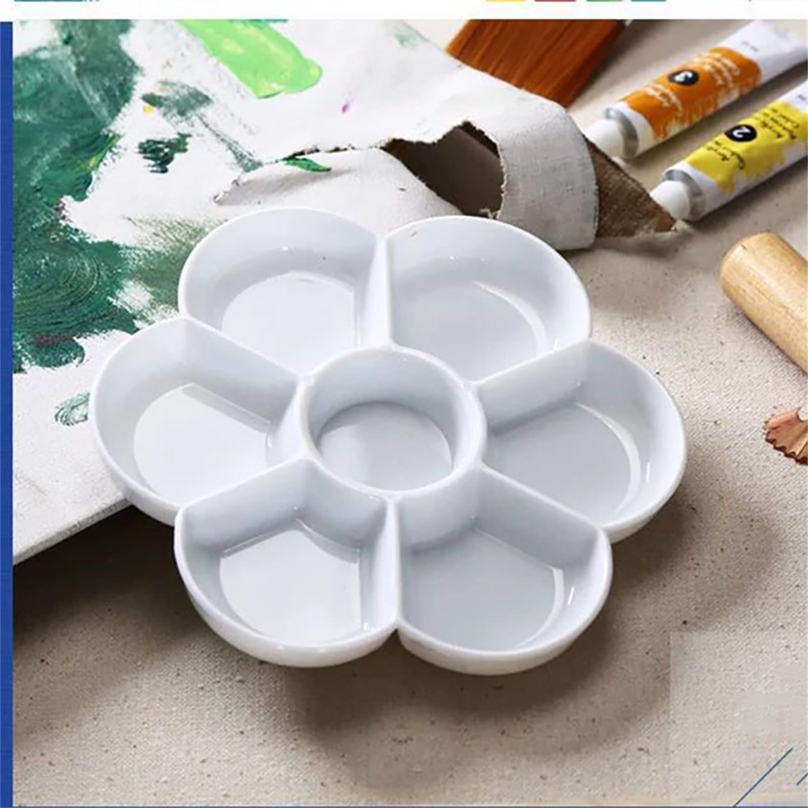 5 PCS Blanc Imitation Céramique Palettes De Peinture, 7 Biens Forme De Fleur Palette D'aquarelle Plateau De Peinture for Peinture Partie, Bricolage Artisanat Et Peinture D'art