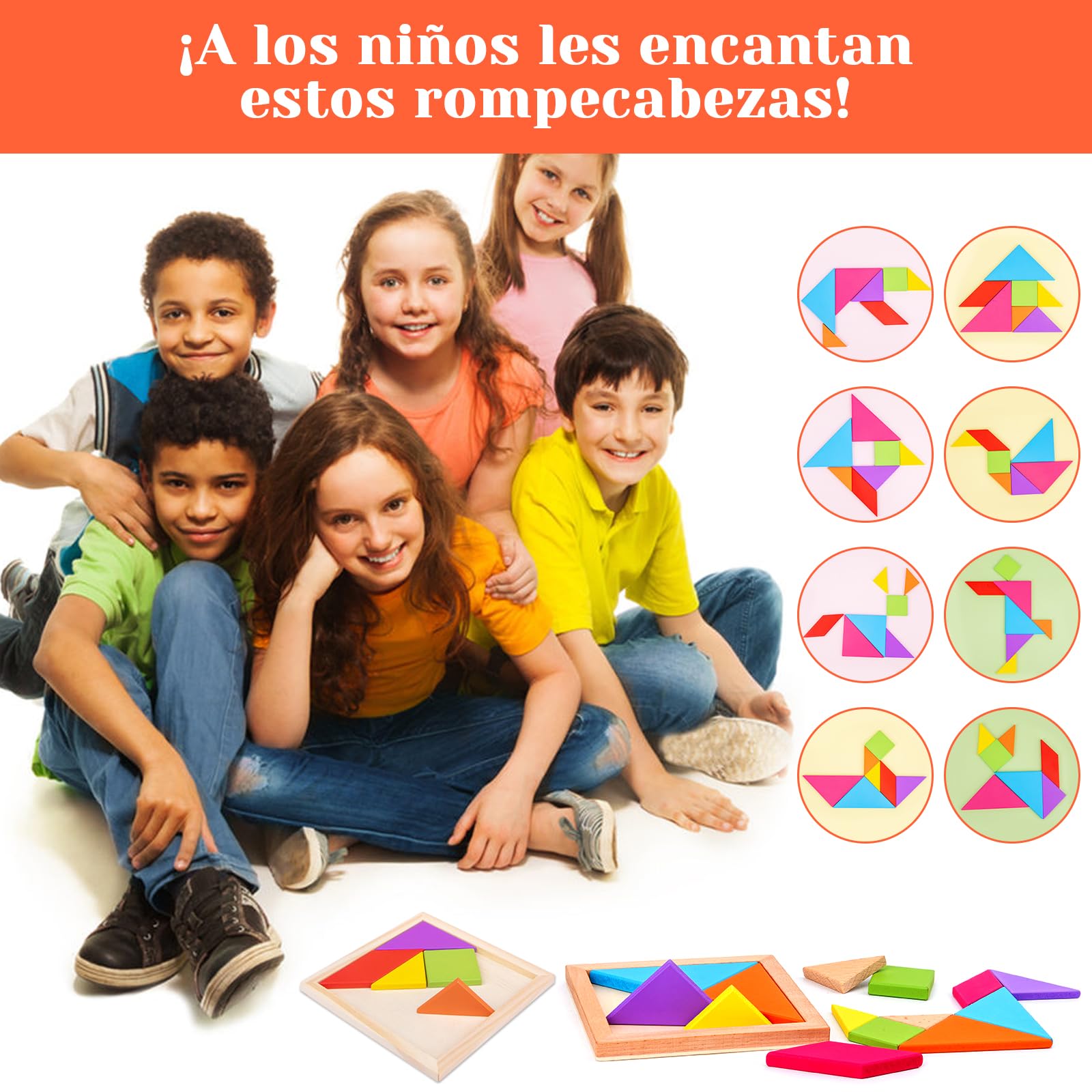 Set di 20 Gioco Tangram in legno per bambini, regali di compleanno per bambini, Giocattoli educativi tipo Montessori Compleanno Puzzle per la scuola per bambini