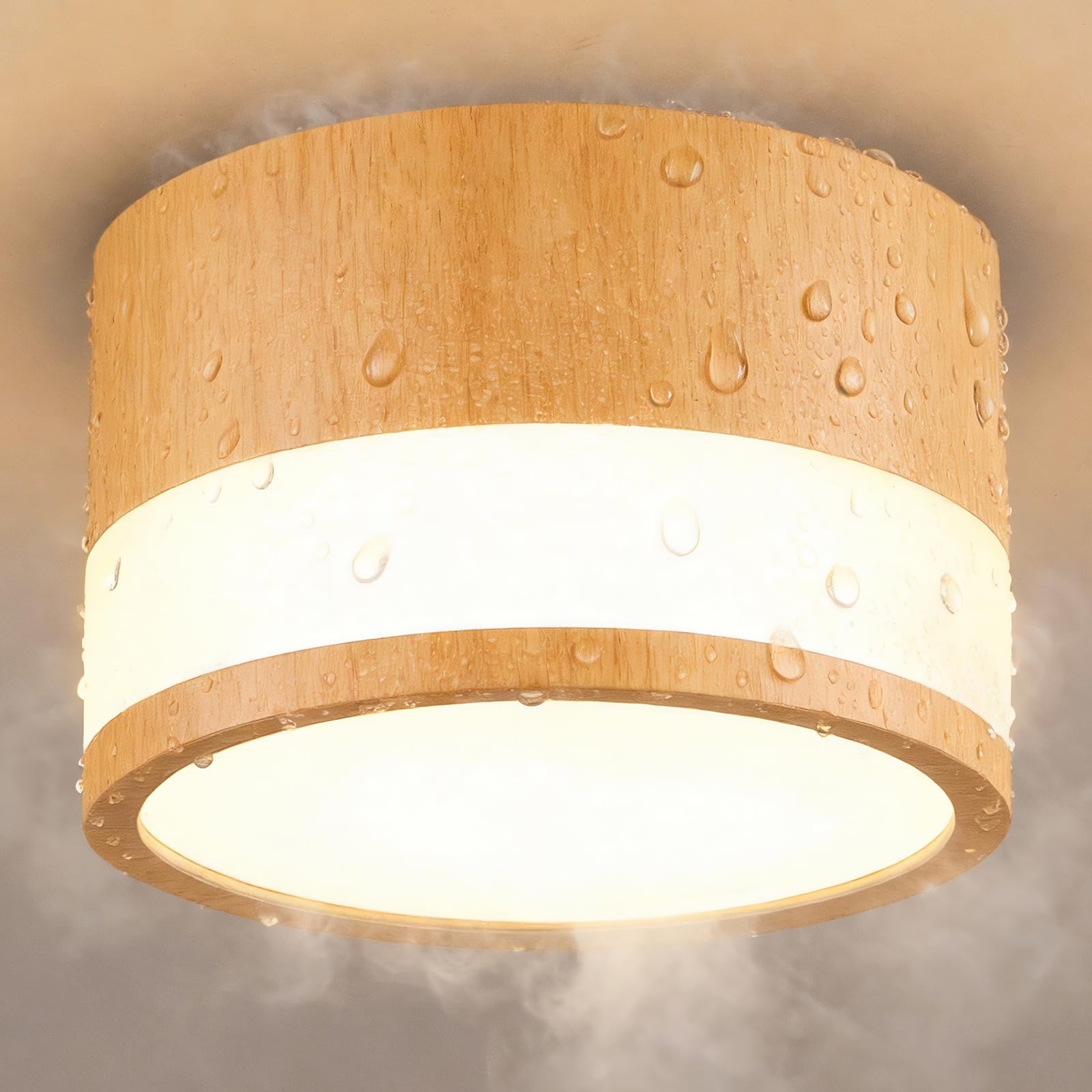 Aufbauspot mit Holzoptik, IP44 Wasserdichte für Badezimmer Küchen, Eiche LED Deckenspot Warmweiß für Wohnzimmer Flur, 12W 1100LM Aufbaustrahler Flach, Deckenlampe Aufputz 230V Feuchtraum, Rund
