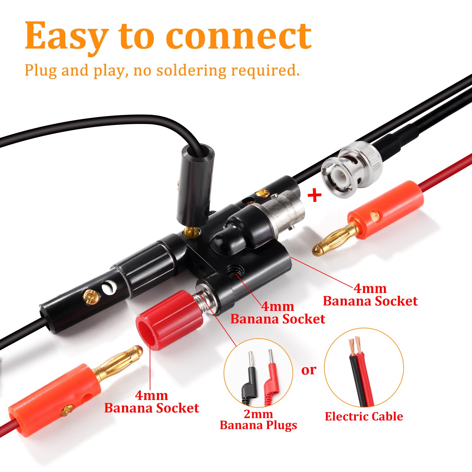 BNC Żeński na 2 x 4mm Podwójny Wtyk Bananowy Adapter Koncentryczny do Kabla Oscyloskopowego, Rozdzielacz Koncentryczny RF, BNC Żeński na Podwójny Wtyk Bananowy