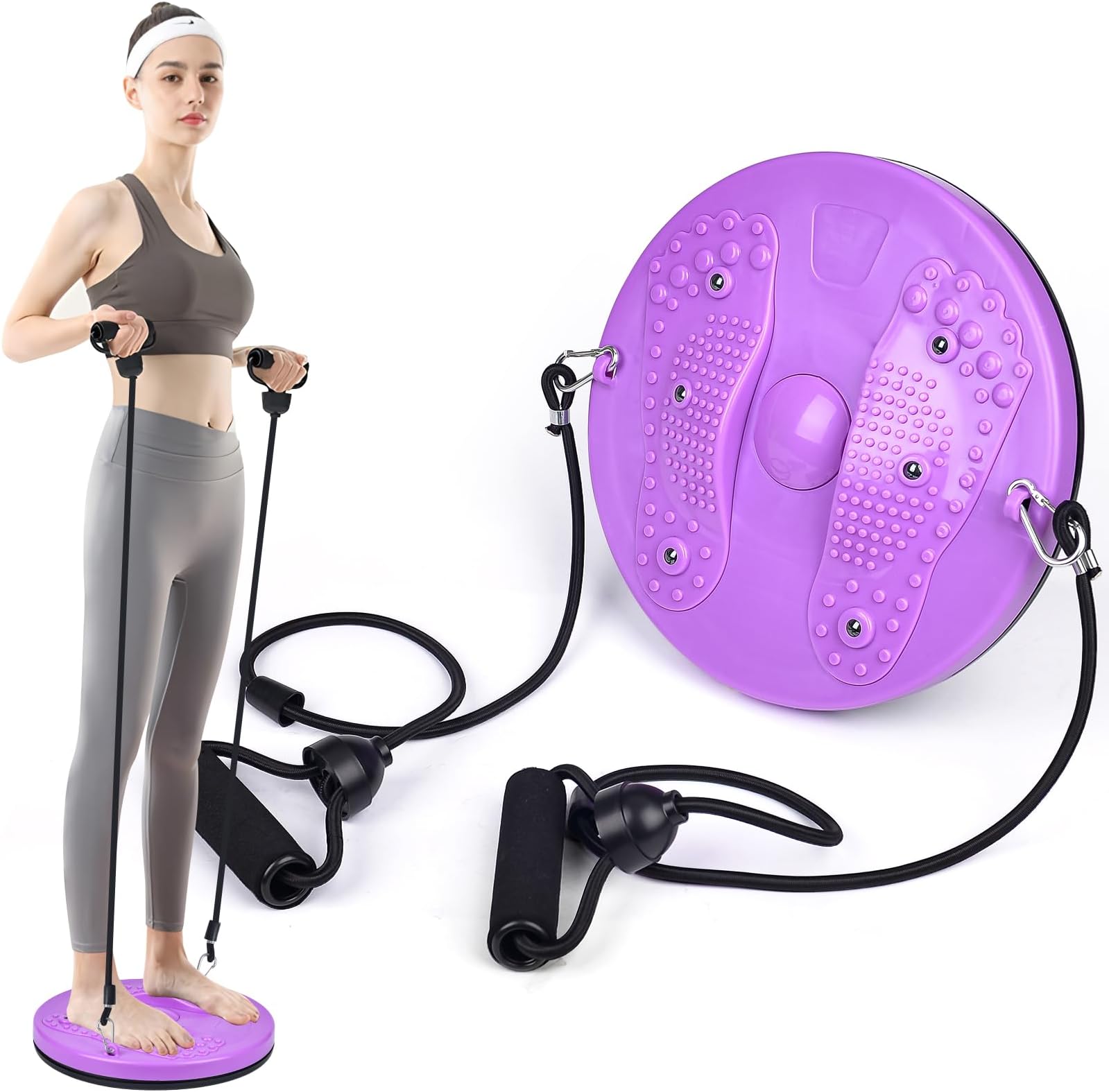 Waist Sculptor Machine Twister, Waist Twist Disc with Resistance Bands and Foot Massage, Waist Twisting Disc Board for Women Adults Cardio Weight Loss - Home Fitness Gym Equipment (A)