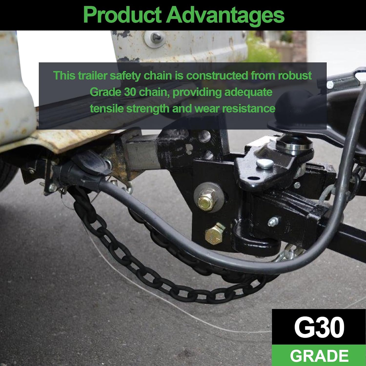 Trailer Safety Chain 27",Grade 30, 7000 Lbs Capacity, Black E-Coated Chain with Zinc Plated Hooks, Trailer Safety Chain Holder Bracket for 2 inch Shank