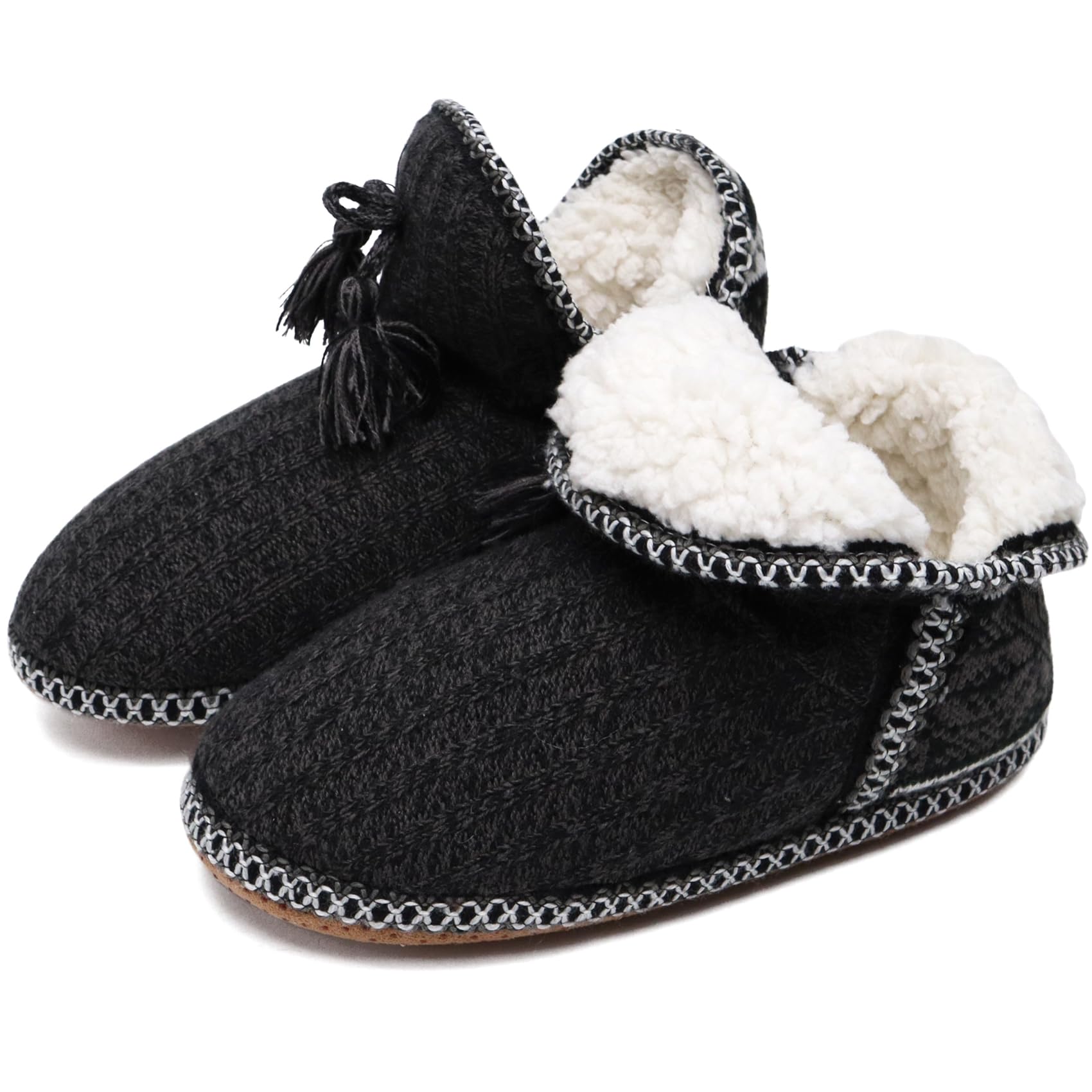 GPOS Women's Faux Cashmere Knit House Slipper Booties Cotton Quilted Warm Indoor Ankle Boots