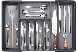 Expandable Utensil Silverware Drawer Organizer, Gray