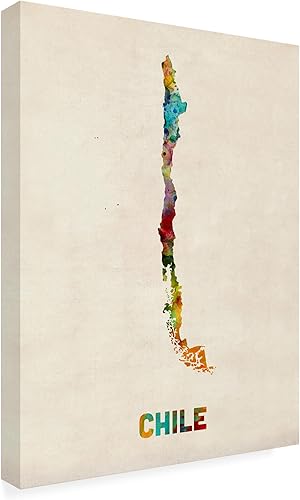 Trademark Fine Art Mapa de acuarela de Chile por Michael Tompsett, 14 x 19 pulgadas