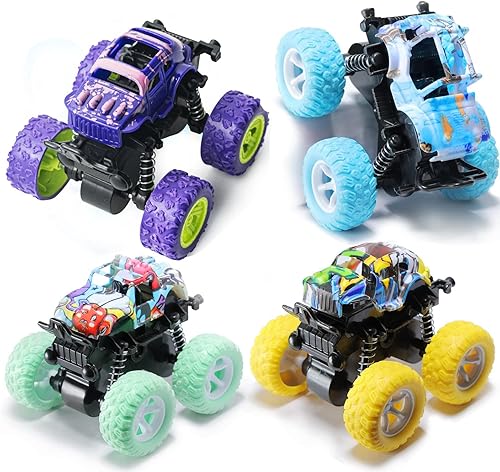 sfrvkly Autos de juguete para niñas y niños, paquete de 4 autos para niños pequeños, regalos para niños de 3, 4, 5, 6, 7 años, juguetes de rotación