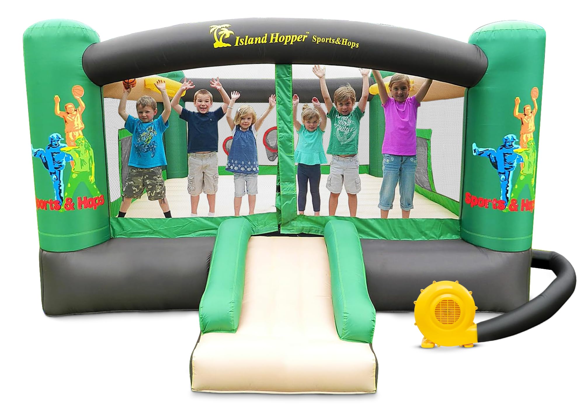 12'x12' Sports and Hops Inflatable Bounce House for Kids 3-12 - Indoor/Outdoor Multi-Sport Bouncy House with Double Stitched Seams & Reinforced PVC Bounce Floor (Max. Capacity 500 lbs)