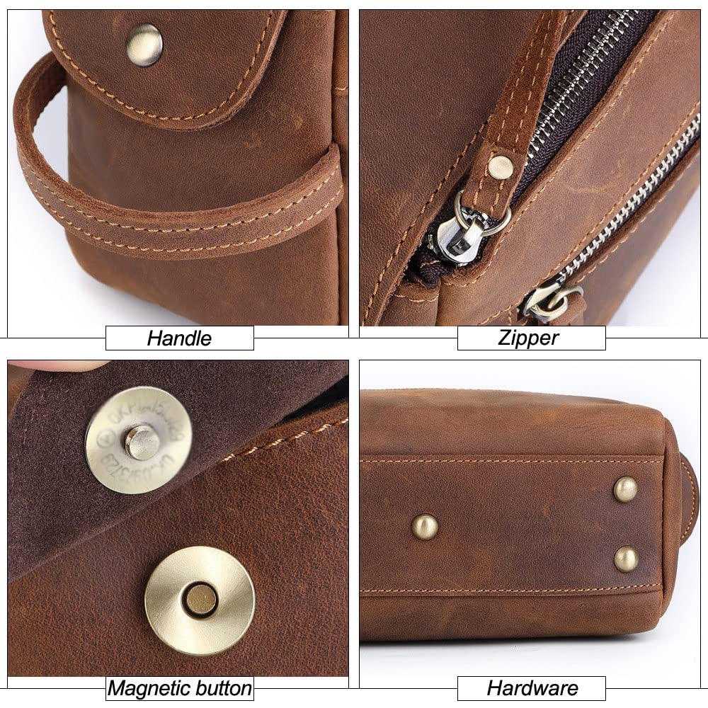 Leder -Toilettenbeutel mit Griffen, Hygieneorganisator, Reisen, Badezimmer, Rasur, Aufbewahrung, Reisen und Pflege -Wesentliche