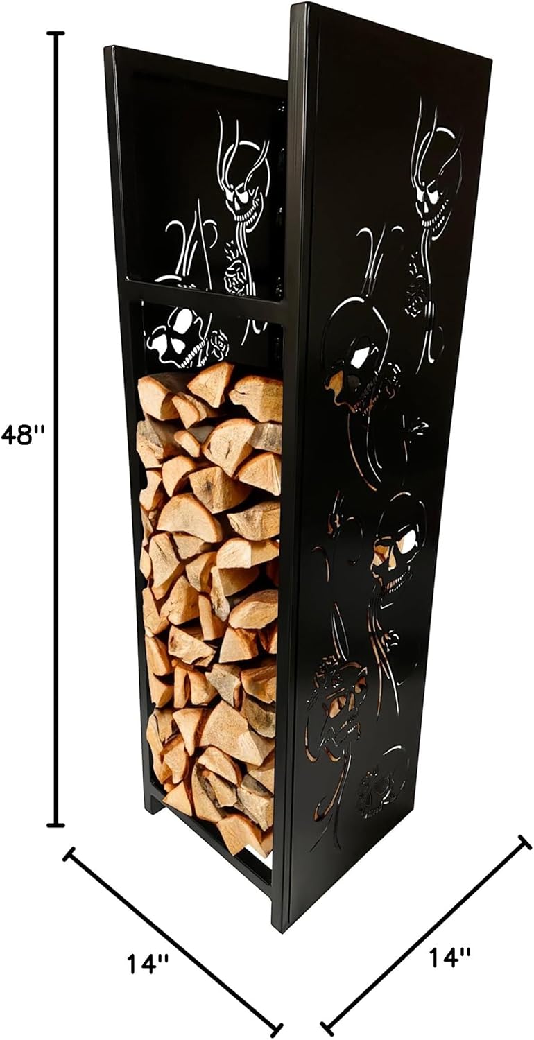 SteelFreak Super Duty Skulls & Roses Log Rack Tower - Made in the USA (48 Inch)