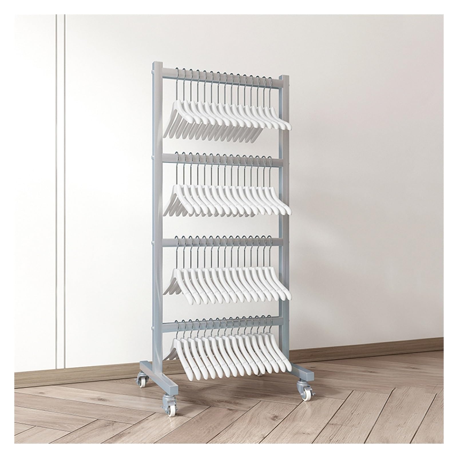 Porte-vêtements à roulettes peu encombrant pour magasin de détail
