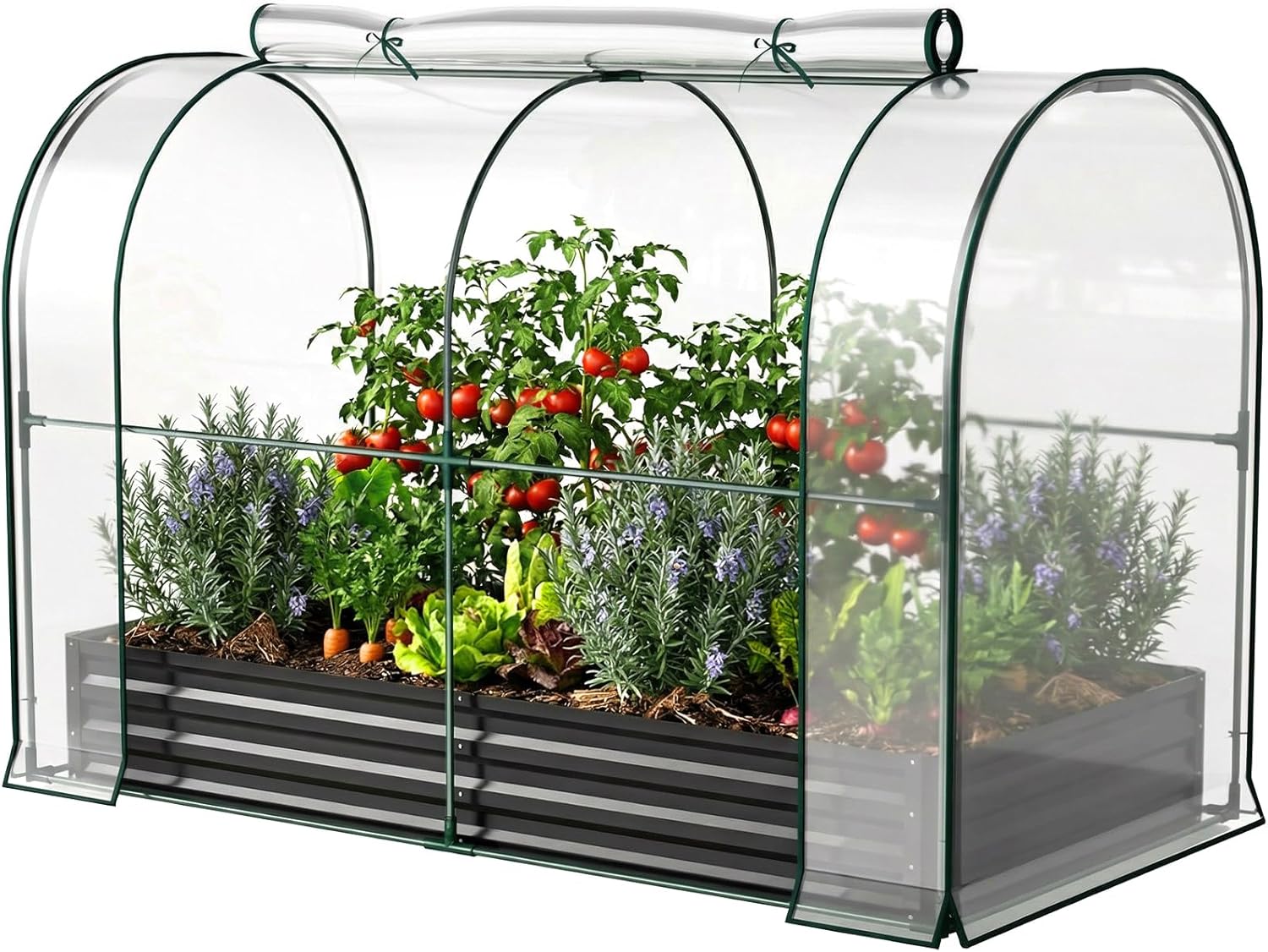 Galvanized Raised Garden Bed for Gardening Vegetables with Cover, 82.7"x43.3"x47.2" Outdoor Metal Planter Box Kit with Roll-Up Large Screen Windows Mini Greenhouse for Growing Vegetables Flower