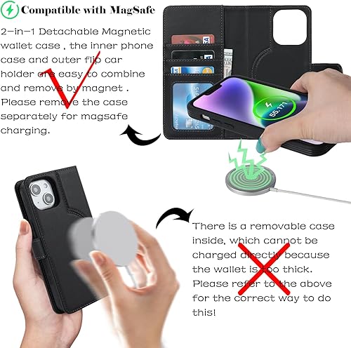 Miniatura 3 de Havaya Magsafe - Funda para iPhone 14 Plus, compatible con iPhone 14 Plus, con tarjetero, funda magnética de cuero desmontable para mujeres y