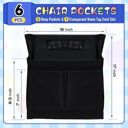 Miniatura 3 de Lewtemi Paquete de 6 bolsillos para sillas de 18 x 17 pulgadas para organizador de bolsillos de aula con 4 ranuras de almacenamiento para sillas sin