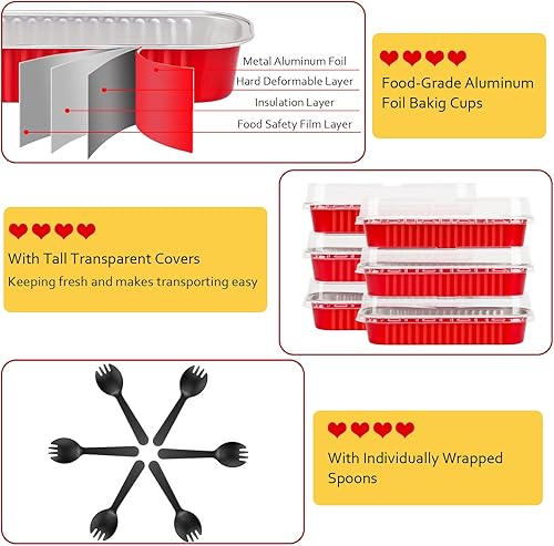 Miniatura 4 de LNYZQUS Mini moldes para hornear con tapas, paquete de 50 moldes de aluminio de 6.8 onzas, moldes pequeños para pan, moldes rectangulares para