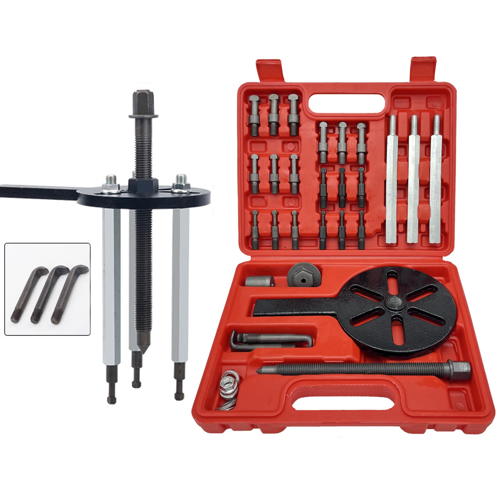21 in 1 Bearing Puller Kit Bearing Puller Set Bearing Removal Tool Inner Hole 3 Jaw Bearing Pullers Bearing Disassembly Gear Puller with 6 Sizes Red Steel Inner Hole Extractor