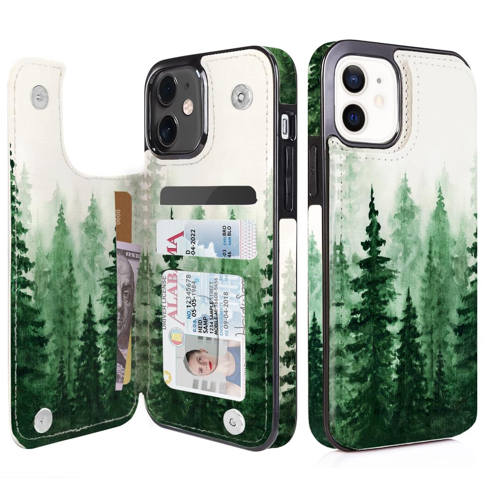 uCOLORfor iPhone 11 Wallet Case with Card Holder-PU Leather Folio Flip Cover Kickstand Card Slots Double Magnetic Clasp RFID Blocking Compatible with iPhone 11 6.1" (Forest)