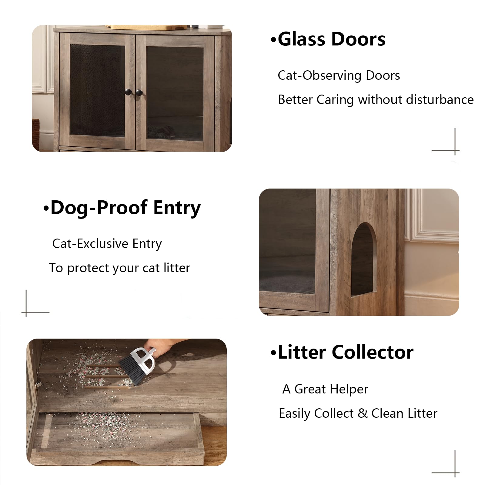 FOREST GRAVITY Cat Cabinet Litter Box Small Armadietto per gatti Lettiera Piccoli mobili per Lettiera Moderna 82 * 58.5 * 53 cm Casa per gatti con porta e divisorio separato Bianco Grigio