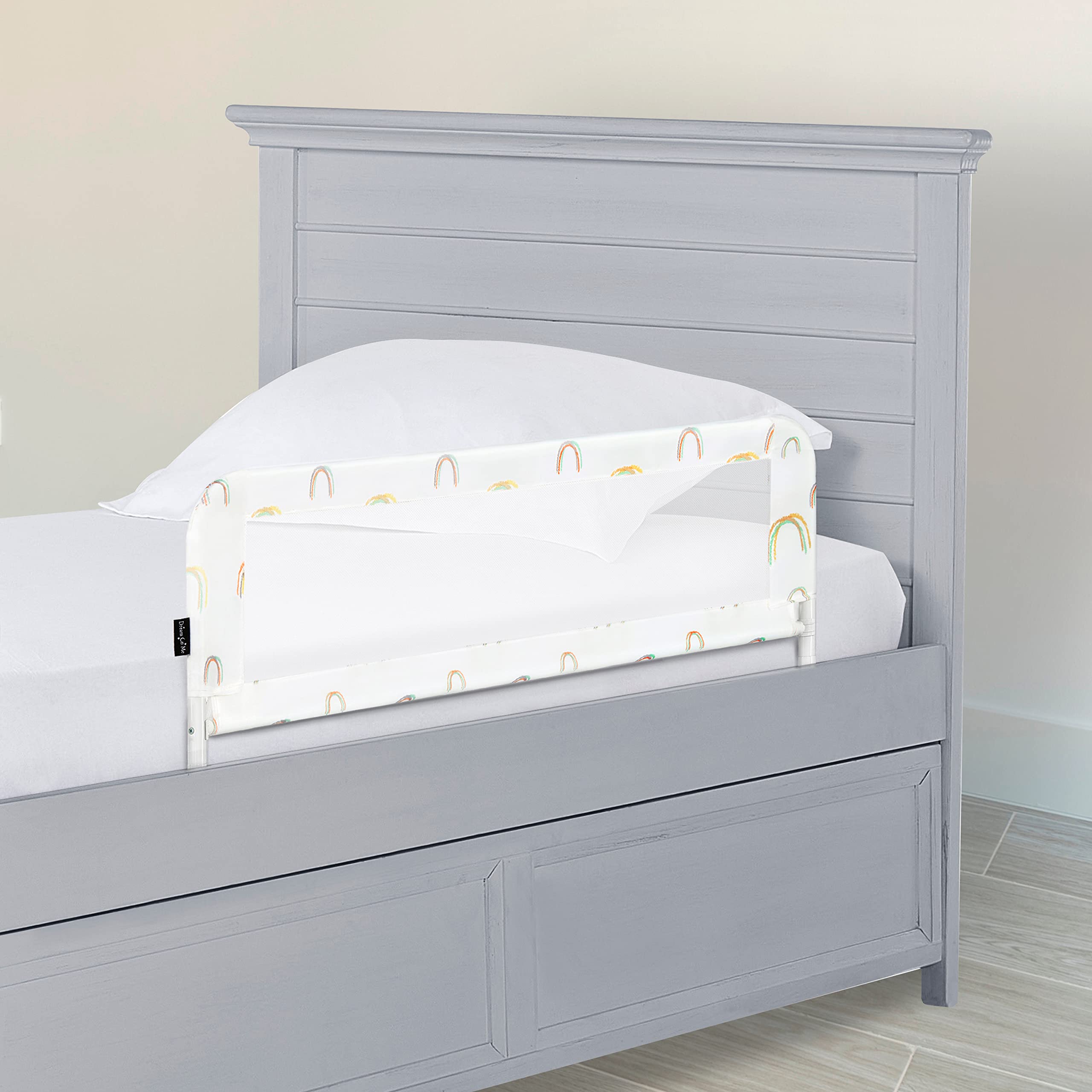 Photo 1 of Dream On Me Adjustable Mesh Bed Rail, Two Height Levels, Ready to Use, Compatible with Adult Twin Size Beds, All Steel Construction, Equipped with Guard Gap, Durable Nylon Fabric Mesh, Rainbow Grey Rainbow Grey Print