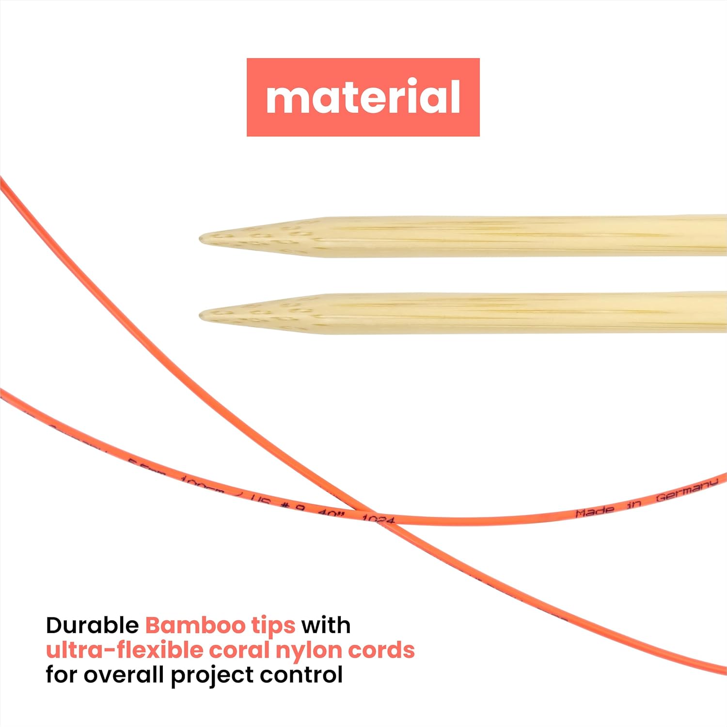 Gauge Natural Circular Knitting Needles, Fixed 20 Inch (50 cm) Bamboo Tips with Flexible Nylon Cord, US Size 11 (8 mm)