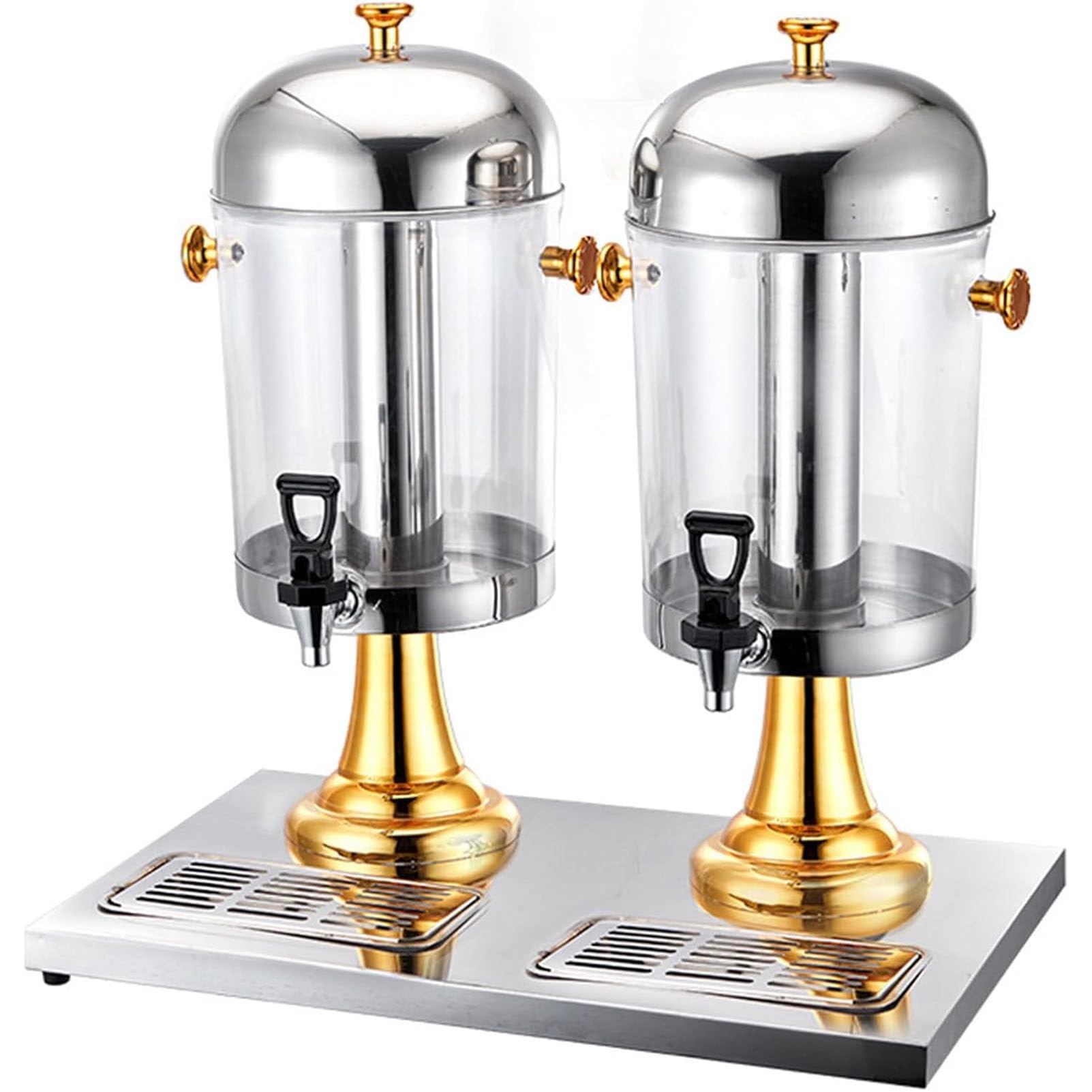 asdchZen Stainless Steel Commercial Juice Dispenser, Self-Service Drinks Dispenser For Party Catering With Ice Core And Drip Trays, With Stand, 24L,Gold-DoubleBarrels/16L