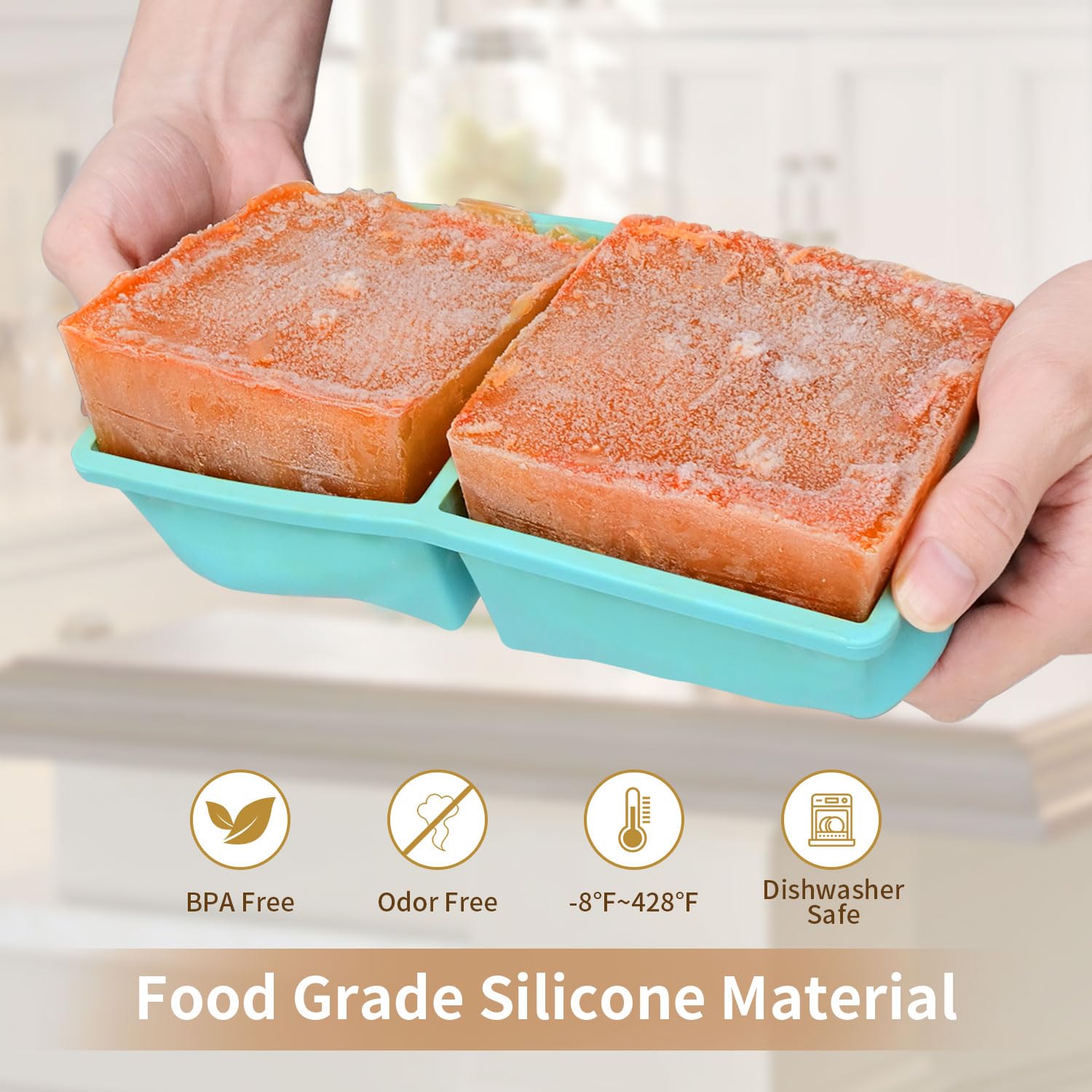 Silicone Freezer Tray for Soup Ice Cubes: 2-Cup Freezing Tray for Meal Prep - 2 Pack Silicon Soup Portion Freeze Tray Make Stock Souped Ice Cube