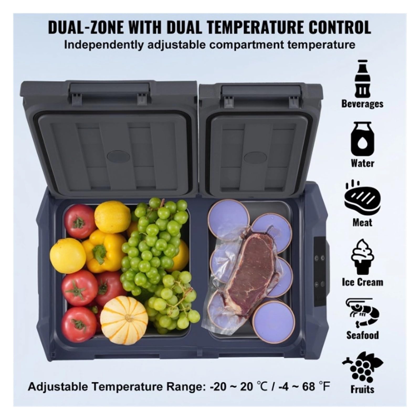 Refrigerador portátil de Doble Zona for Coche, refrigerador for Coche, refrigerador con compresor de Rango Ajustable de 12/24 V CC y CA.(NLD55)
