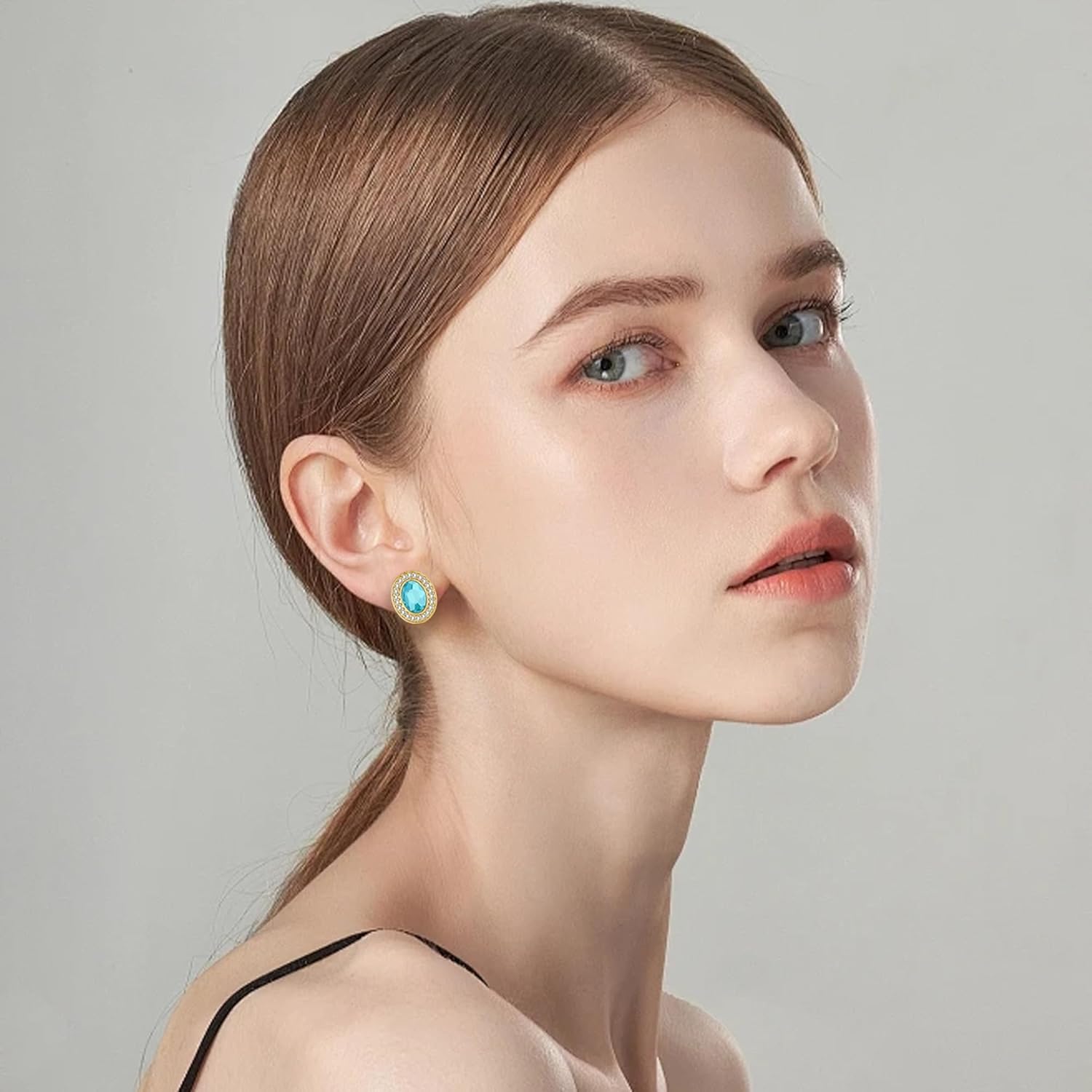 EVEVIC Austrian Crystal Halo Oval Stud Earrings for Women Trendy,14k Gold Plated Hypoallergenic Earring Jewelry Gift - Image 7