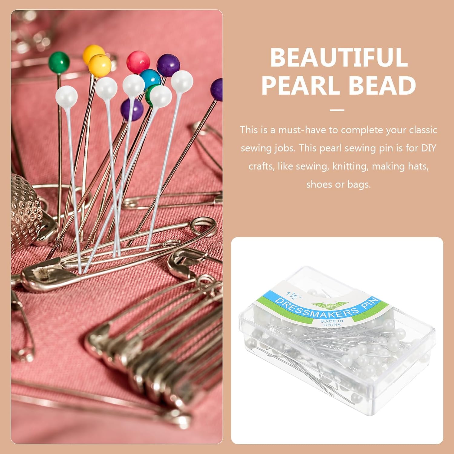 Cabilock 1000pcs Pearl Ball Head Pins Straight Quilting Pins for Sewing and DIY Corsage for Dressmaking and Crafting