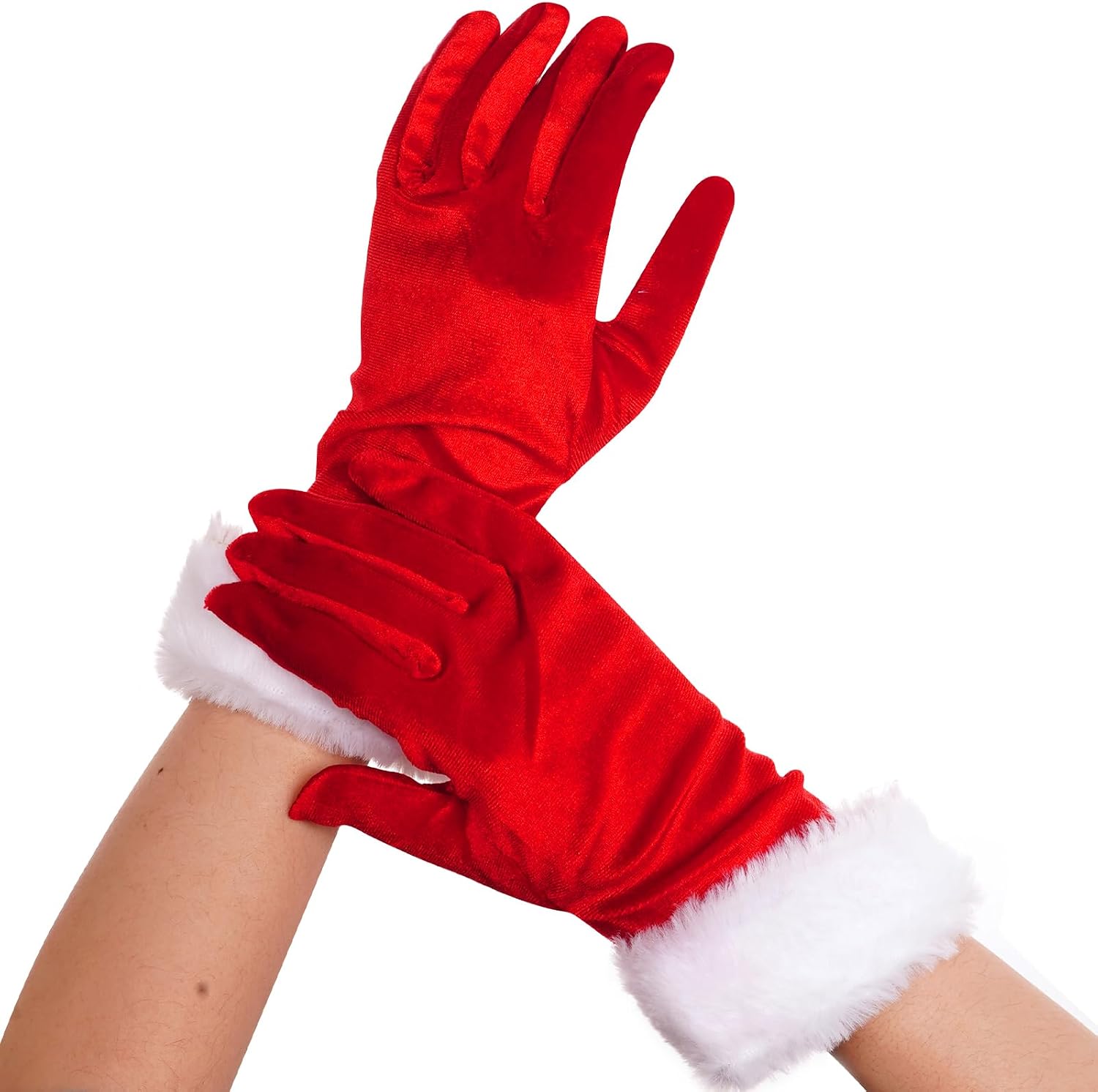 choyaxo Red Christmas Glove Red Velvet Gloves Fur Gloves for Party Cosplay Costumes Accessories Women Men