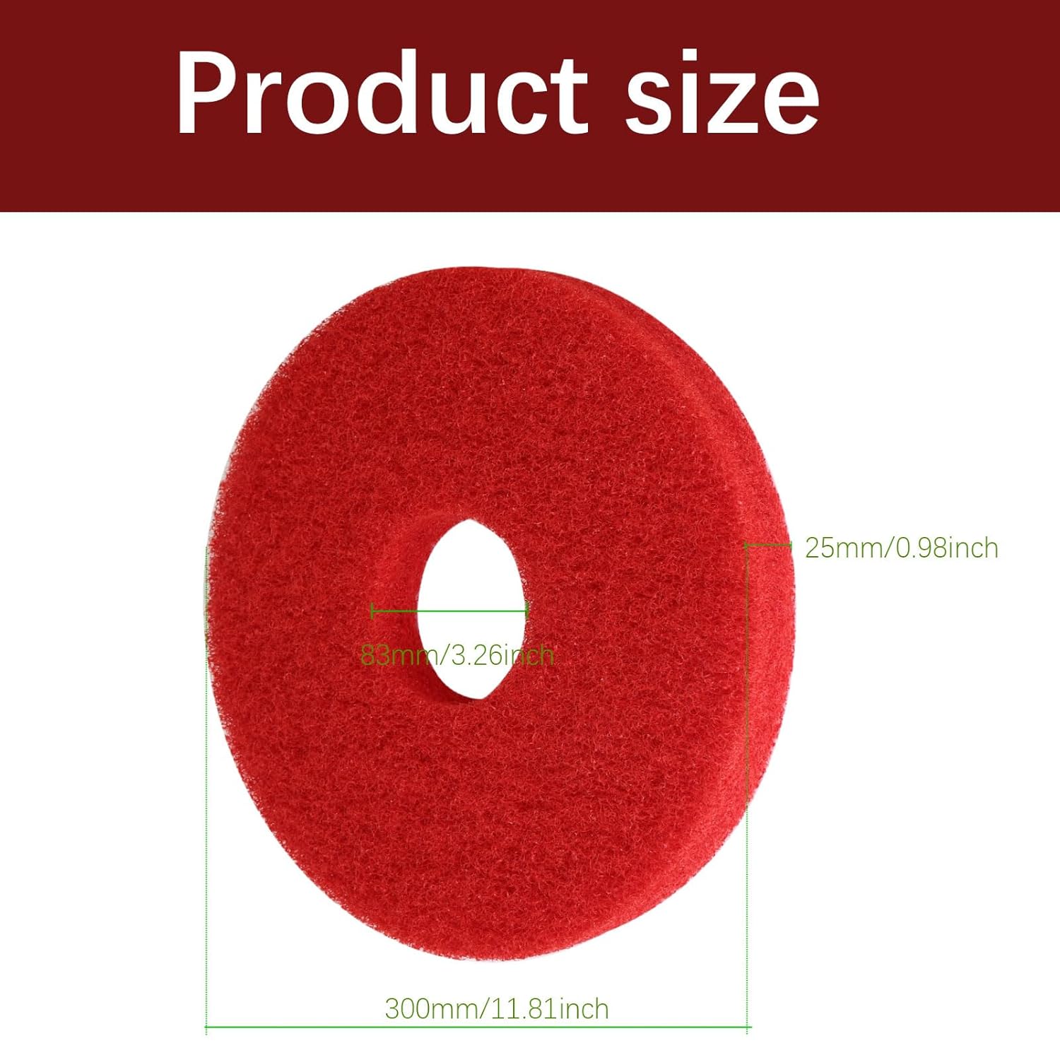 437.055 Polish Orbiter Pad, 12" Diameter, Red,Medium Intensity Compatible with Oreck ORB550MC Floor Machine, Cotton Fiber Pad for Wood, Tile & Concrete (5, Red, 12 in)