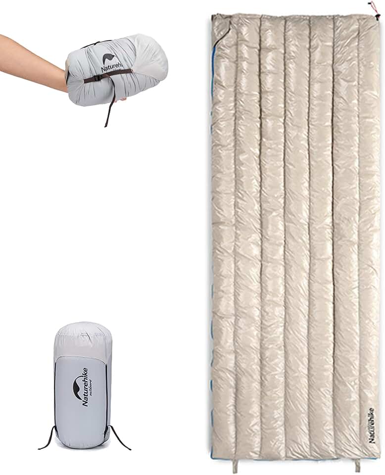 Saco de dormir ultraleve Naturehike para adultos – Saco de dormir com 85% de plumas e enchimento de 650 graus Celsius, compacto, dispensável, emendável para casais, para caminhadas, acampamento, caça