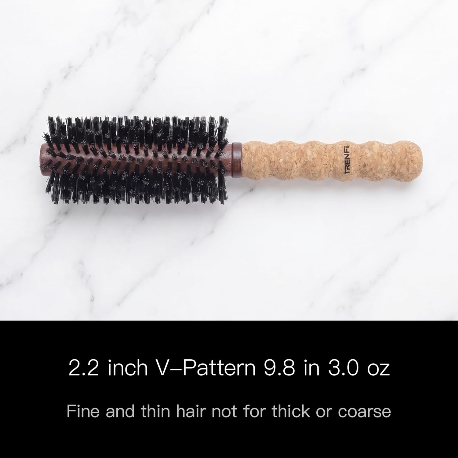 Boar Bristle Round Brush 2.2 Inch | Boar and Nylon Blend for Fine Thin Hair, Cool-Air Blow Dry Styling, Volume and Shine, Cork Handle, Lightweight 3.0 oz