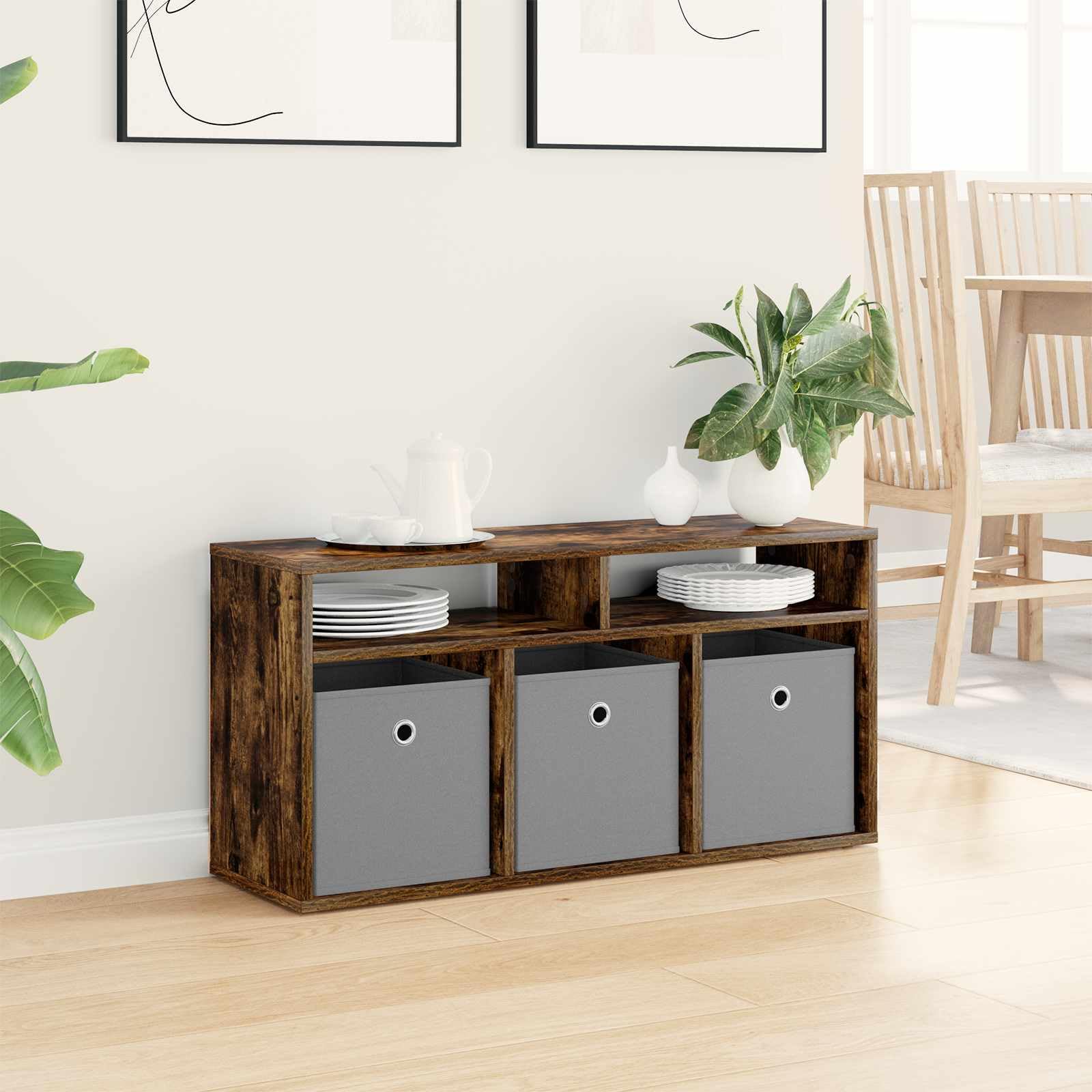 Mobile basso con 3 cassetti, rovere affumicato, 87 x 27,5 x 43 cm | Credenza moderna dal look senza tempo per soggiorno e corridoio. Offre un pratico spazio di archiviazione con maniglie