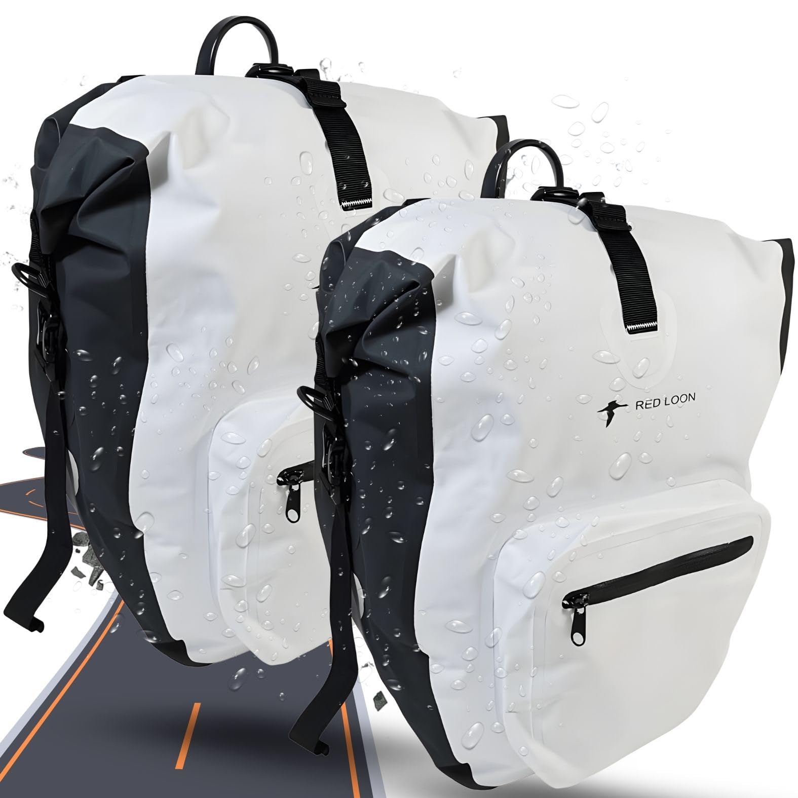 Red Loon Fahrradtaschen eBike Weiß im 2er Set – Gepäckträgertaschen aus wasserdichtem 500D PVC