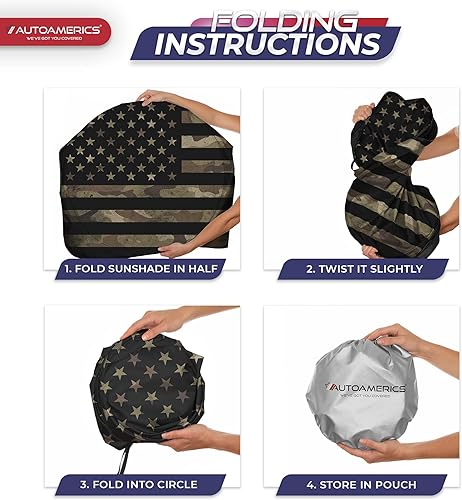 Miniatura 8 de Autoamerics Parasol para parabrisas de 1 pieza, diseño de camuflaje oscuro, bandera estadounidense, plegable, para la mayoría de los sedanes, SUV,