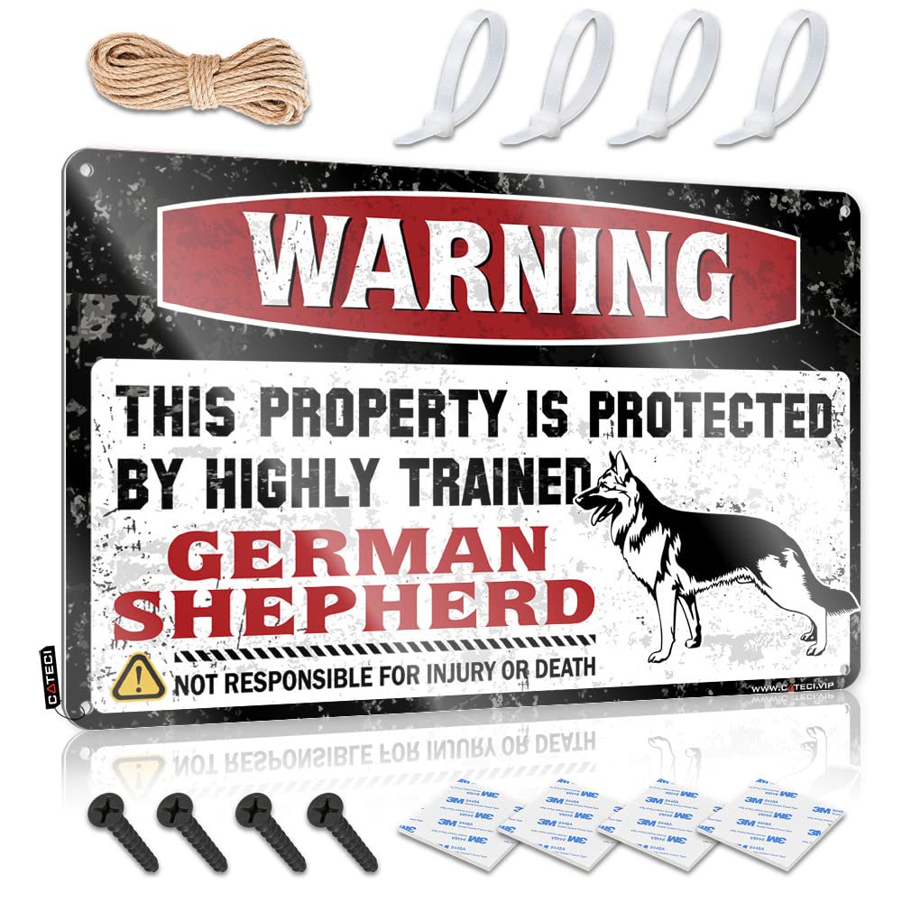 Fzfn Men's Colour Cool Decor Tin Metal Sign Soft Area | Warning This Property Is Protected By A Highly Trained German Shepherd Large Baset Decoration(30X40cm)