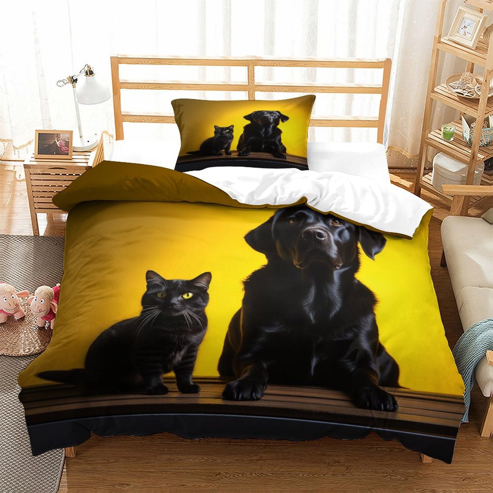 P1S9U7W5Y 3D Printed Black Cat Dog Duvet Cover Set 3pcs Microfiber Pet Bedding Set Single