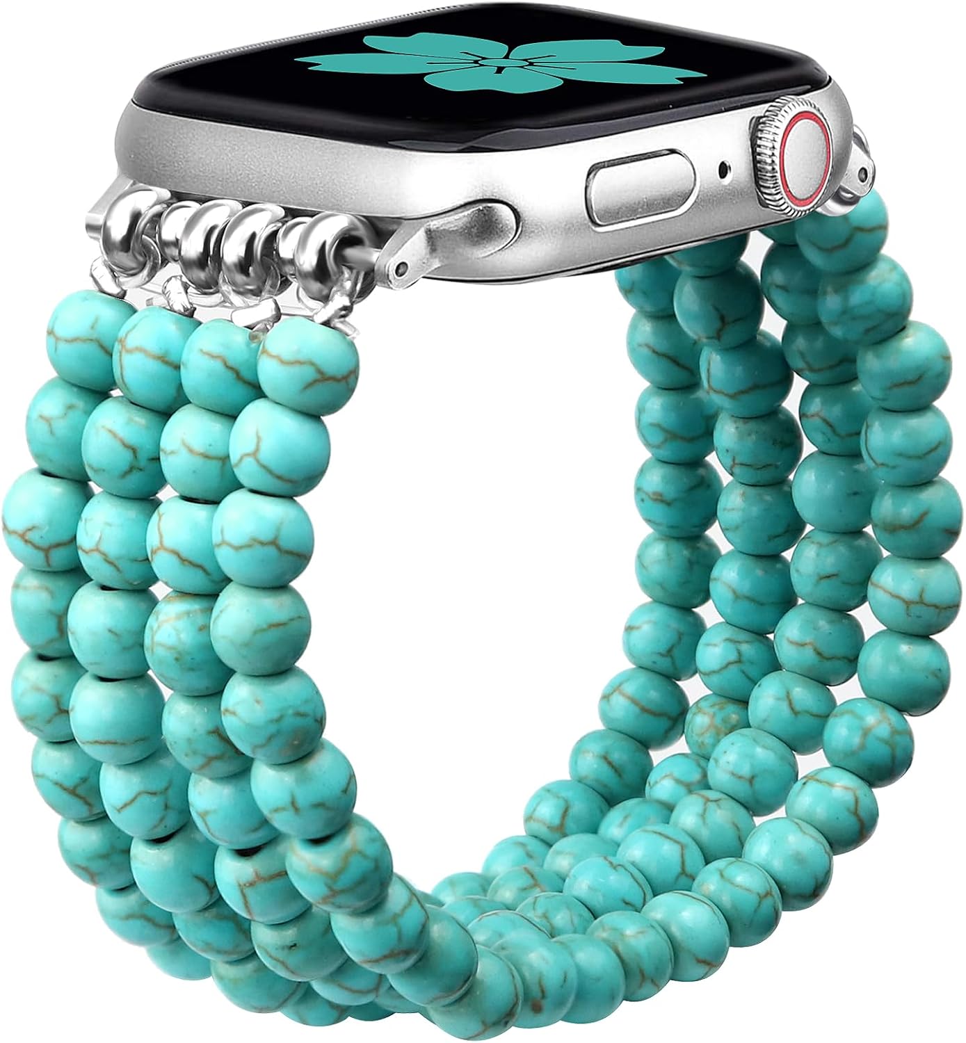 Newlibery Natural Stone Bracelet Beaded-Band Women Compatible with Apple Watch 42mm(S3/2/1) 44/45/46/49mm Feminine Handmade Stretch Strap for iWatch Series 11/10/9/8/7/6/5/4/3/2/1 SE 3/2/1 Ultra1/2/3