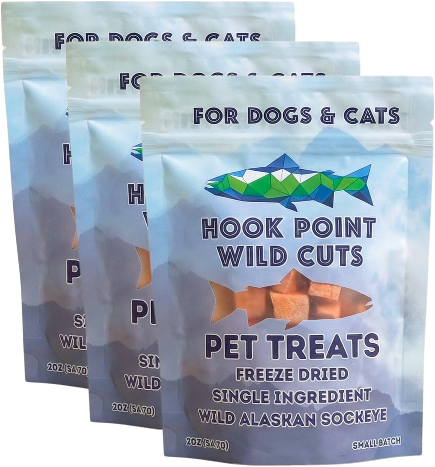 Freeze Dried Sockeye Salmon Pet Treats for Dogs & Cats, Human Grade, Fisherman Direct, Premium Wild Caught Alaskan, Single Ingredient, Omega 3, Natural Healthy Dog Training Treats, Made in USA, 3 Pack