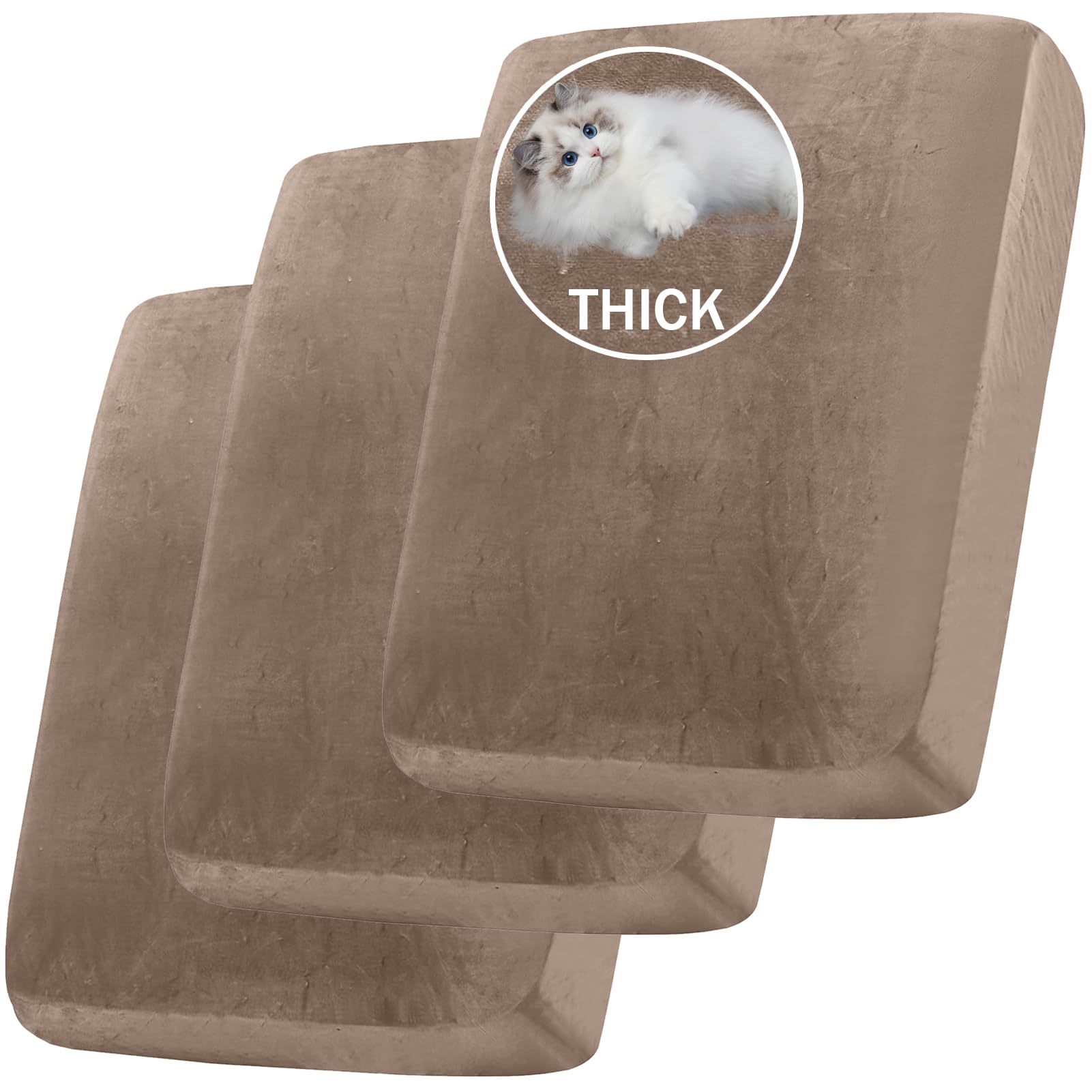 BXFUL Stretch Velvet Sofa Seat Cushion Cover, Removable Sofa Couch Covers with Elastic Bottom, Washable Furniture Slipcovers Protector for Kids and Pets (3PC Large 1-Seater,Taupe)